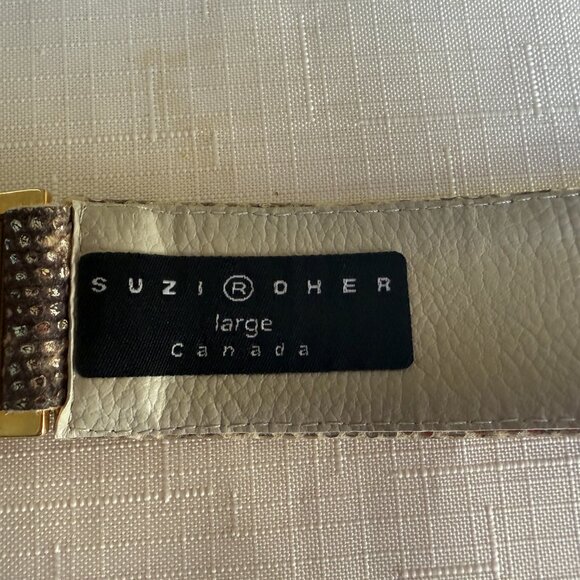 Suzi Roher Gold Exotic Leopard Reptile Leather Stretch Belt sz L - Picture 6 of 8